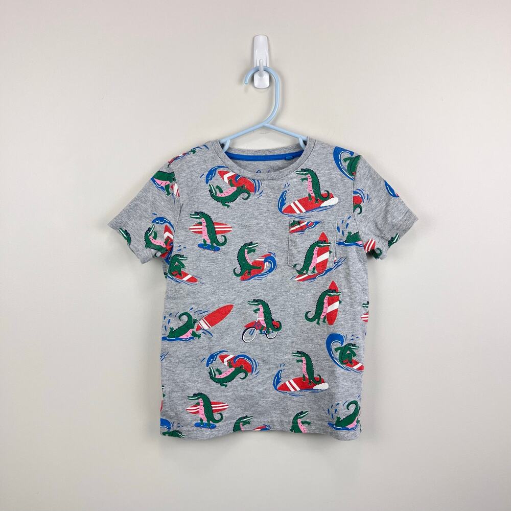 Mini Boden Crocodile Surf Short Sleeve Gray T-Shirt 5-6